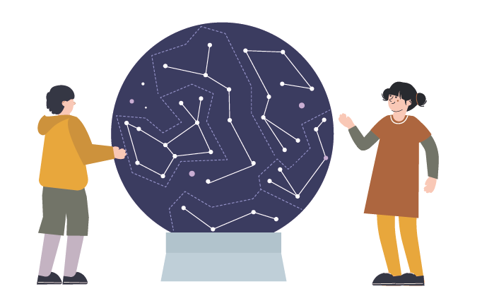 dessin d'enfants qui apprennent les constellations